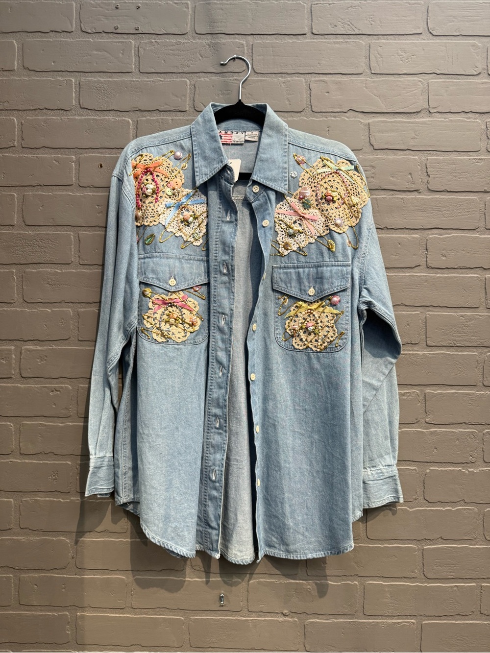 Embroidered Light Blue Denim Button-Up Shirt